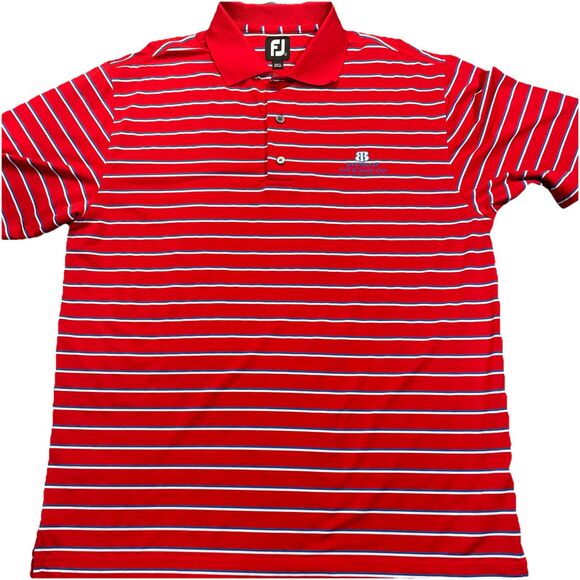 FJ Golf Polo Mens Large Striped Bardmoor Logo Golfing Shirt Spandex Foot Joy - Picture 1 of 8